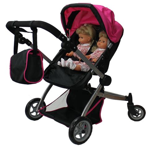 Babyboo Deluxe Twin Doll Stroller Foldable Double Doll Pram with Adjustable Handle, Swiveling ...