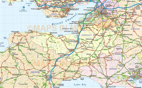 south west england county road and rail map at 1m scale in illustrator and pdf vector format