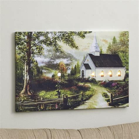 Posters & Prints Lighted Church Picture BANBERRY DESIGNS Church Canvas ...