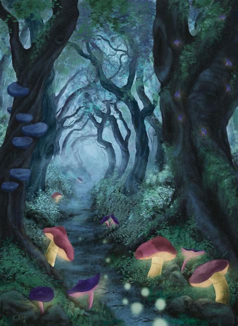 Mushroom forest | Forest painting, Forest art, Forest drawing