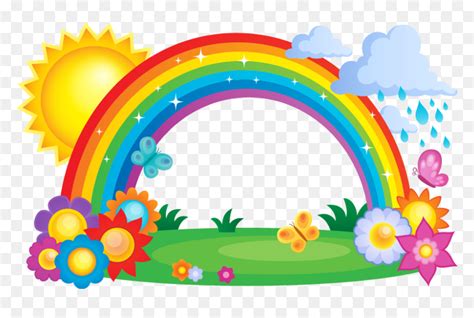 Rainbow Cloud Clip Art - Rainbow With Sun And Clouds, HD Png Download - vhv