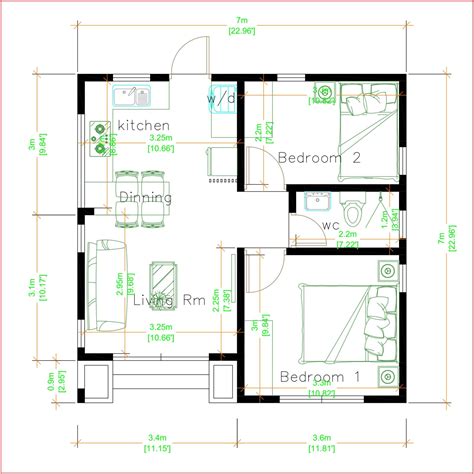 Denah Rumah Sederhana 2 Kamar Tidur - Modern Minimalis