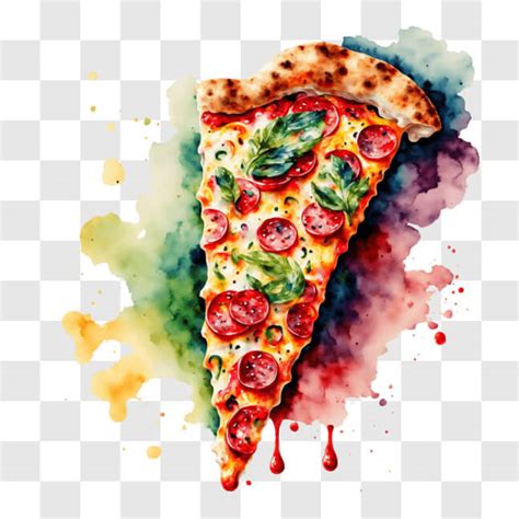 Download Artistic Watercolor Pizza Slice with Fresh Ingredients PNG ...