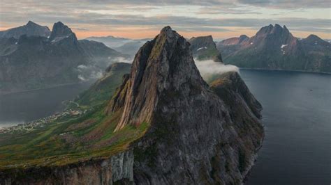 Scenic aerial view of Segla mountain on Senja Island at summer, Norway in 2021 | Aerial photo ...