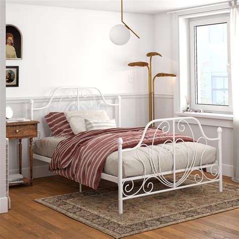 DHP Ivorie Metal Bed, Queen Size Frame, Adjustable Base Height, White - Walmart.com