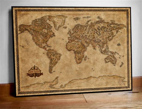 World Map Poster, Middle Earth Style Map, Illustrated Large World Map Print, Fantasy World Map ...