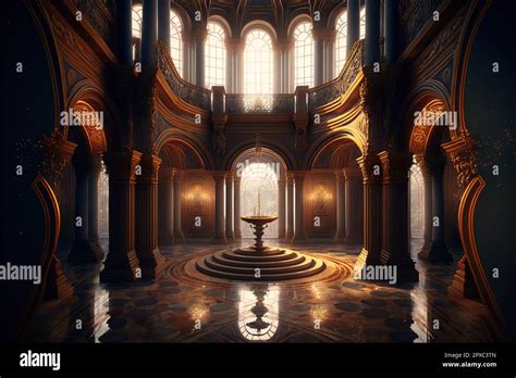 A realistic fantasy interior of the palace. golden palace. castle interior. Fiction Backdrop ...