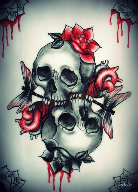 LOVE YOU TO DEATH tattoo flash skulls by MWeiss-Art on DeviantArt