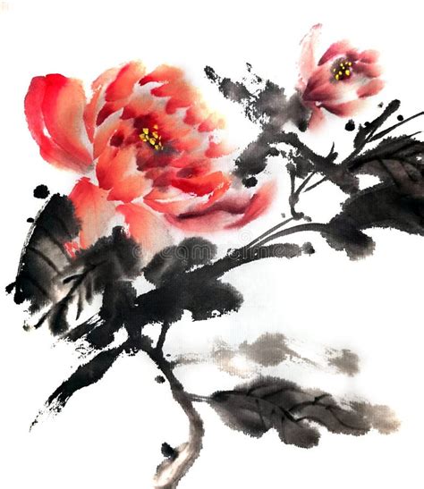 Chinese Peony Painting Freehand Stock Illustration - Illustration of graphic, brush: 144712809