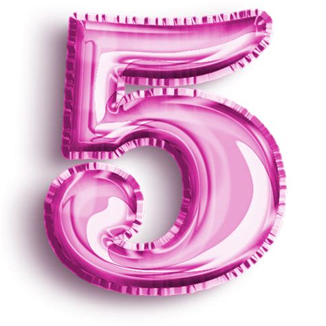 Number 5 metallic pink number balloon. Airfoil filled number illustration isolated on ...