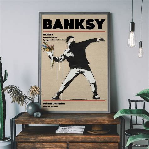 Banksy the Flower Thrower Print, Graffiti Wall Art, Urban Street Art, Love is in the Air ...