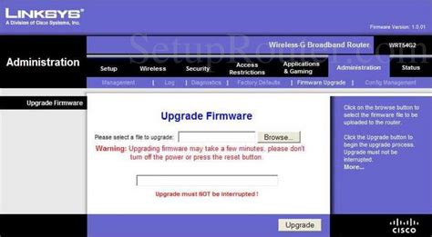 Linksys WRT54G2 Screenshot Firmware Upgrade