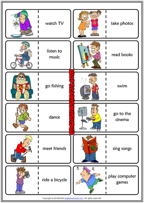 Free Time Activities ESL Printable Dominoes Game