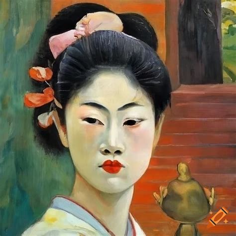 Oil painting of a japanese woman in gauguin style on Craiyon