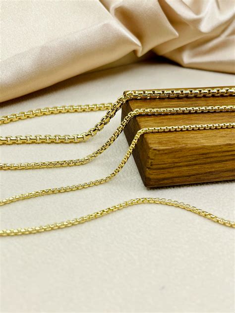 Solid 14k Gold Box Chain Necklace 14k Gold Layering Box - Etsy