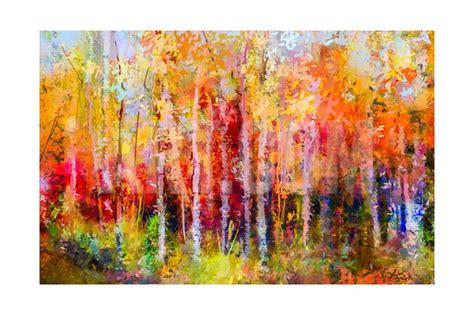 Oil Painting Landscape, Colorful Autumn Trees. Semi Abstract Paintings ...