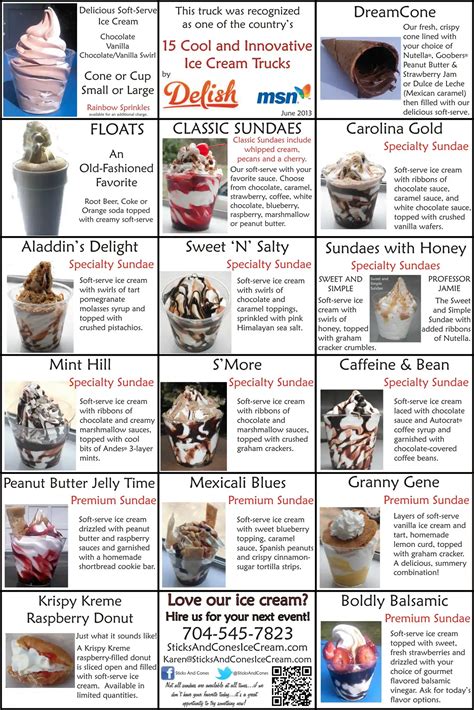 Menu at Sticks and Cones Ice Cream Truck, Charlotte