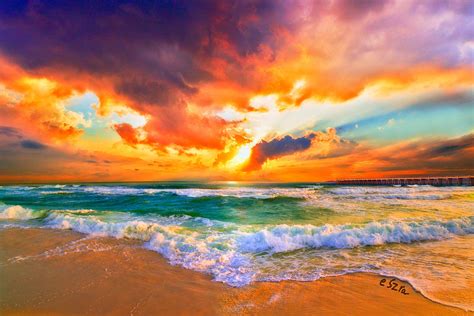 Red Orange Beach Sunset Photograph by Eszra Tanner - Pixels