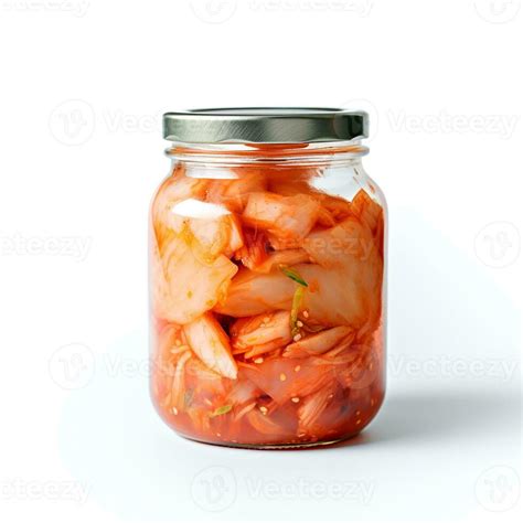 Food photography of kimchi on jar isolated on white background ...