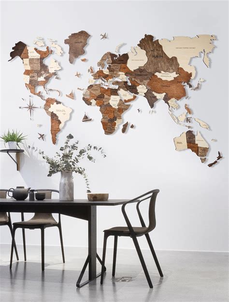 3D Wooden World Map Multicolor | World map wall decor, Map wall decor, World map decor