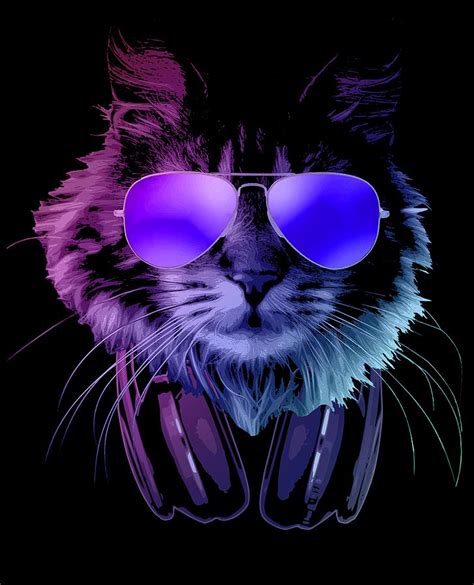 Cool DJ Furry Cat In Neon Lights Digital Art by Megan Miller - Pixels