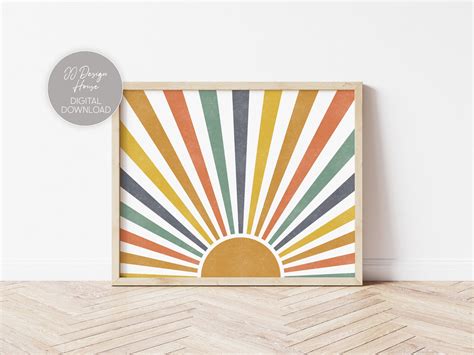 Boho Sun Print Colorful Wall Art Boho Wall Decor Retro Wall - Etsy