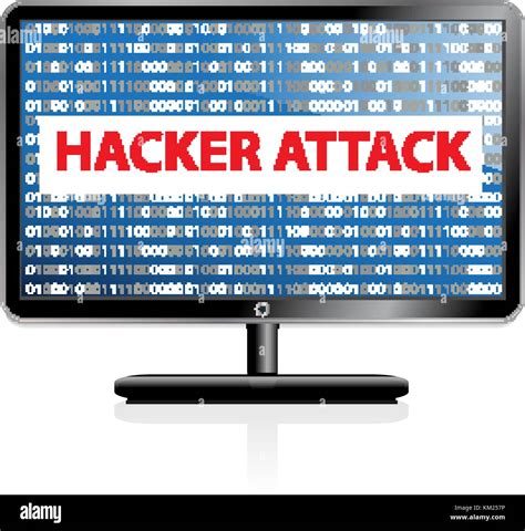 Computer hacking system icon. Monitor with binary code and hacker attack. Isolated on white ...