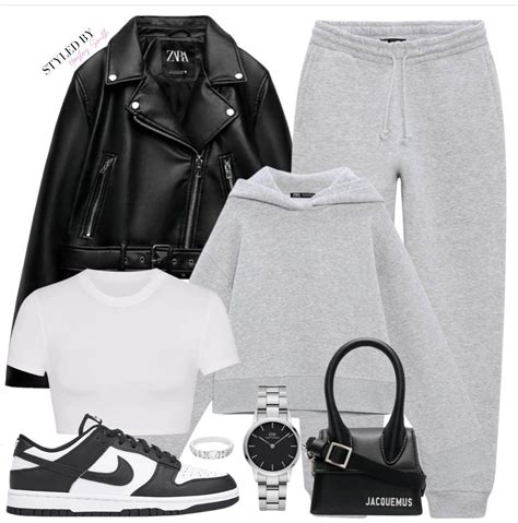 Gray x tracksuit x dunks x leather jacket | Winter fashion outfits ...