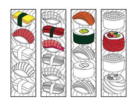 Sushi Bookmarks PDF Coloring Page - Etsy