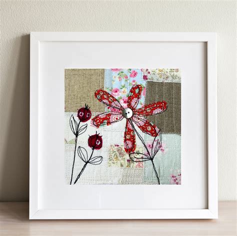 Original Textile Red Flower Picture Textile Art Original - Etsy