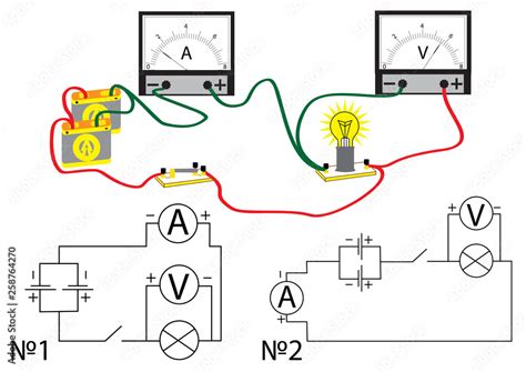 The electrical circuit consisting of connected: consumer - a bulb, voltmeter for measuring ...