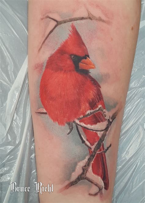 Realistic color tattoo of a Red Cardinal done by Bruce Riehl | Cardinal ...