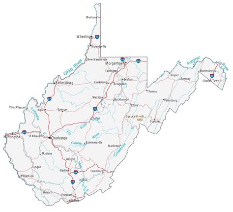 Map of West Virginia - Cities and Roads - GIS Geography