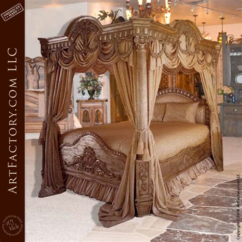 Custom Carved Canopy Bed: Wood Reliefs By One Master Carvers Hands