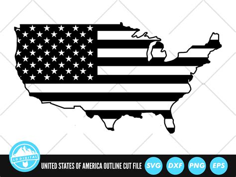 US Map Outline Flag SVG Files / US Outline Map and Flag Cut Files / American Flag Vector Files ...