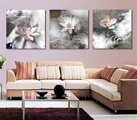 3 piece canvas wall art painting black with white flower Blossom ...