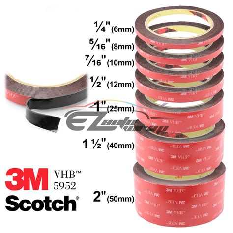 Genuine 3M VHB # 5952 Dark Gray Double-Sided Foam Tape 1/2" (12mm) Wide 10Ft / 120" Length ...