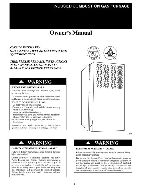 PAYNE INDUCED COMBUSTION GAS FURNACE OWNER'S MANUAL Pdf Download ...