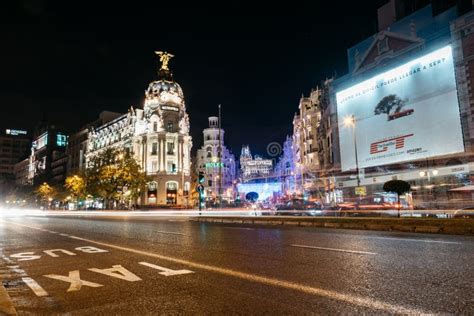 Gran Via Street in Madrid at Night on Christmas Time with Lighti Editorial Photo - Image of ...