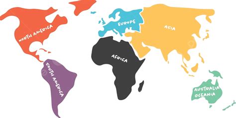 Multicolored Simplified World Map Divided To Continents Map Asia America Vector, Map, Asia ...