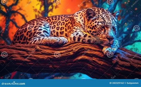 A Leopard Sleeping on a Tree Wood Stock Illustration - Illustration of dangerous, feline: 282329162