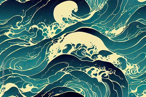 Japanese wave pattern with abstract art background . Water surface and ...