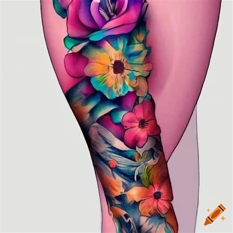 Bright and vibrant floral sleeve tattoo design on Craiyon