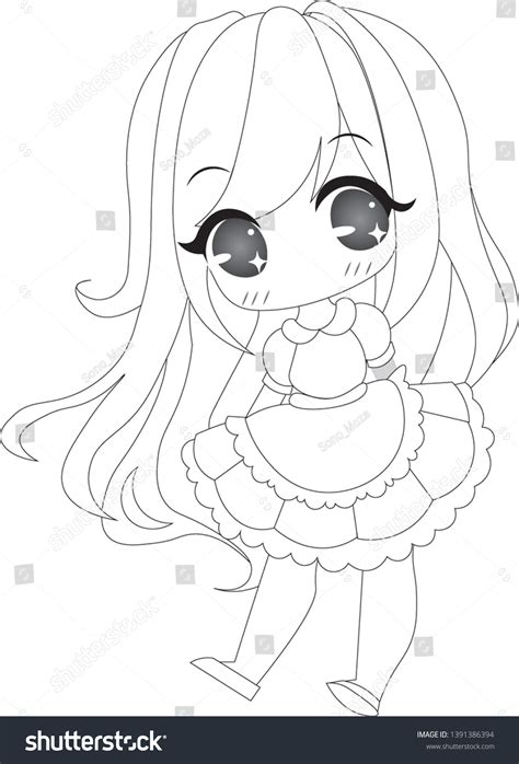 Cute Chibi Anime Girl Outline: เวกเตอร์สต็อก (ปลอดค่าลิขสิทธิ์ ...