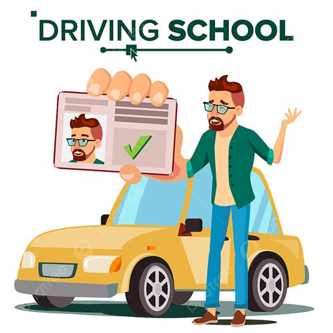 Car Driving School Vector Hd PNG Images, Man In Driving School Vector Training Car Successful ...