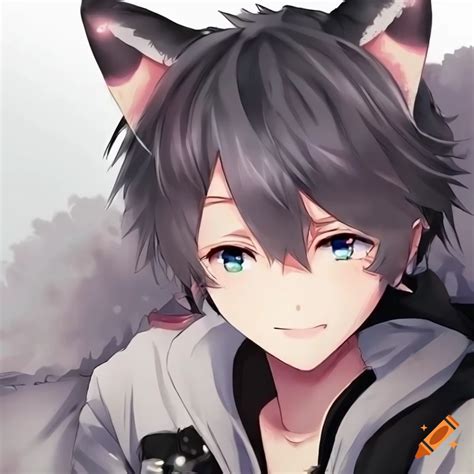 Cute anime cat boy with cat ears and a tail on Craiyon