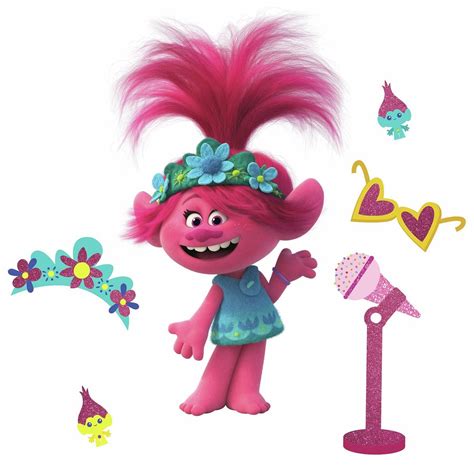 Trolls World Tour Poppy with Glitter Peel and Stick Giant Wall Decals