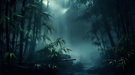 Premium AI Image | beautiful bamboo forest with mist at night