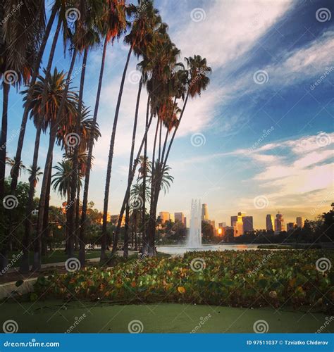 Sunset in Echo Park stock image. Image of sunset, angeles - 97511037