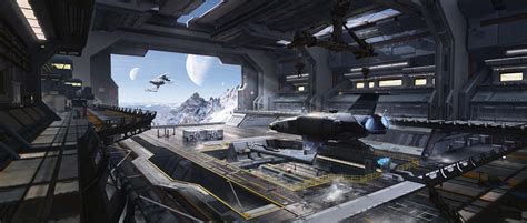 Digital Art Artwork Illustration Science Fiction Hangar Spaceship Interior Design Concept Art ...